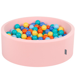 KiddyMoon Bällebad Bällepool mit bunten Bällen ∅ 7Cm  für Babys Kinder Rund, pink:hellgrün/orange/türkis/blau/babyblau/gelb, 90x30cm/200 Bälle