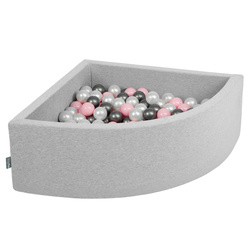 KiddyMoon Viertel Eckig Bällebad Bällepool ∅ 7Cm Ballgruben Für Babys Spielbad Kleinkinder, Hergestellt in der EU, hellgrau:perle/puderrosa/silbern, 90x30cm/300 Bälle