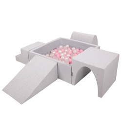 KiddyMoon Spielplatz aus Schaumstoff mit Quadrat Bällebad Bälle Hindernisläufen, hellgrau:puderrosa/perle/transparent, Bällebad (200 Bälle) + Version 3