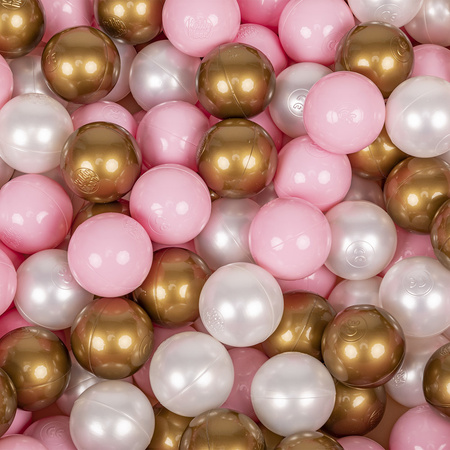 KiddyMoon Rund Bällebad Bällepool 7Cm Kronen-Muster Ballgruben Für Babys Spielbad Kleinkinder, Hergestellt in der EU, Golden-Ecru: Puderrosa/ Perle/ Gelb
