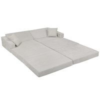 KiddyMoon Kindersofa aus Schaumstoff, Spielsofa für Kinder, Kindersessel, Sofa fürs Kinderzimmer, Kindercouch, Faltmatratze, hellgrau, Kindersofa mit 2 Kissen