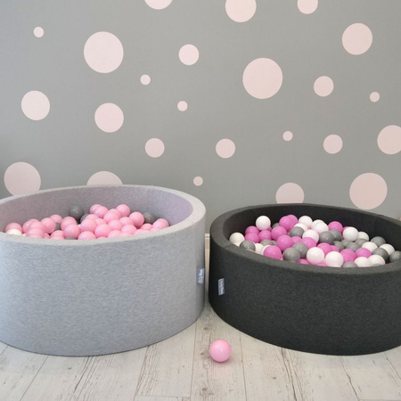 KiddyMoon Bällebad Bällepool mit bunten Bällen ∅ 7Cm  für Babys Kinder Quadrat, hellgrau:rosa/perle/transparent