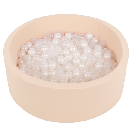 Bällebad Bällepool für Baby Kinder mit 200 bunten Bällen Rund, beige: perle/transparent, 90x30cm/200 Bälle