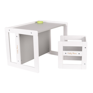 KiddyMoon Kindertisch Mit Stuhl 2-in-1 Runde Kanten Kindermöbel Leicht Zu Reinigen, weiß/grau, Kindertisches: 61x44x44 cm/Stuhles: 30x30x30 cm