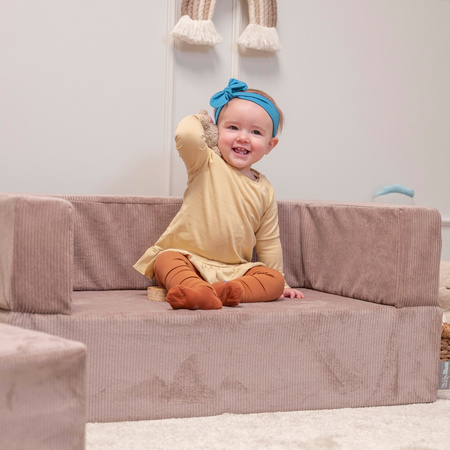 KiddyMoon Kindersofa und Bällen Für Kinder Weiches Schaumstoff-Sofa Leich Modulares Sofa Vielseitig Abnehmbarer Bezug Perfekt für Spiel Lernen und Entspannung, dunkelbeige: pastellbeige/pastellblau/weiß/perle, Sofa + 100 Bälle