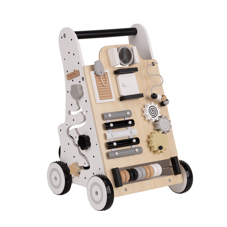 KiddyMoon Lauflernwagen aus Holz für Kinder Lauflernhilfe Spaß Babys, Laufen Lernen, Multifunktion Holzspielzeug für Kleinekinder Montessori-Spielzeug,, Schwarz - Weiß, Standard