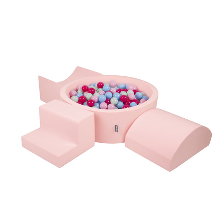KiddyMoon Spielplatz aus Schaumstoff mit Bällebad und Bälle Hindernisläufen, pink:puderrosa/dunkelpink/babyblue/minze, Bällebad (300 Bälle) + Version 6