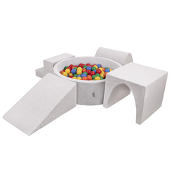 KiddyMoon Spielplatz aus Schaumstoff mit Bällebad und Bällen Hindernisläufen, hellgrau:gelb/grün/blau/rot/orange, Bällebad (200 Bälle) + Version 3