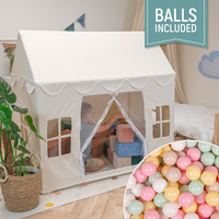 KiddyMoon Spielhaus Kinderzelt Für Kinder Kinderhaus Faltbares Design Kinder Spielzelt Indoor Kreativität Kuschelecke Kinderzelt Perfekt Für Drinnen Und Draußen Kinderzimmer, Naturfarbe:pastellbeige/pastellgelb/weiß/minze/puderrosa, 200 Bälle