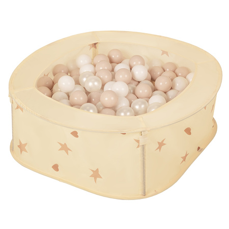 NK-200X Faltbarer Bällepool für Kinder mit Bälle Pop-Up, hellbeige:pastellbeige/weiß/perle, 200 Bälle