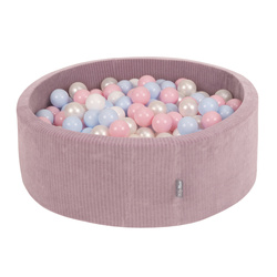KiddyMoon Bällebad Kinder Schaumstoff Mit Bälle Für Baby ab 1 Jahr, violett: pastellblau/perle/puderrosa/weiß, 90x30cm/200 Bälle