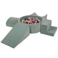 KiddyMoon Spielplatz Aus Schaumstoff Für Kinder mit Bälle Waschbare Bezug, grün: dunkeltürkis/pastellbeige/grüngrau/lachsfarben, Bällebad (300 Bälle) + Version 5