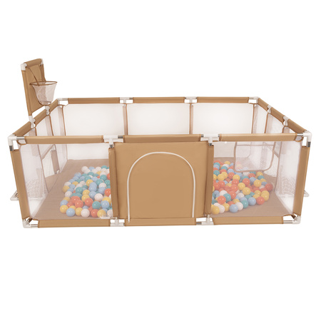 Laufstall Baby Großer Spielplatz mit Bällen Laufgitter für Kinder, beige:weiß/gelb/orange/babyblau/türkis, 100 Bällen