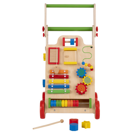 KiddyMoon Lauflernwagen aus Holz für Babys und Kleinkinder, Lauflernhilfe WK-002 Mehrfarbig, Griff Verstellbar
