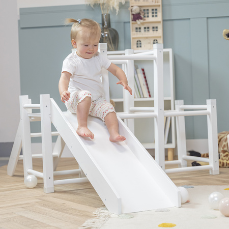 KiddyMoon Klettergerüst Indoor Holz Spielplatz Mit Rutsche Anti-Rutsch Pads Stabile Konstruktion, weiß, UNI