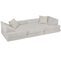 KiddyMoon Kindersofa aus Schaumstoff, Spielsofa für Kinder, Kindersessel, Sofa fürs Kinderzimmer, Kindercouch, Faltmatratze, hellgrau, Kindersofa mit 2 Kissen