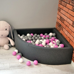 KiddyMoon Viertel Eckig Bällebad Bällepool ∅ 7Cm Ballgruben Für Babys Spielbad Kleinkinder, Hergestellt in der EU, hellgrau:hgrün/orange/türkis/blau/babyblau/gelb, 90x30cm/300 Bälle