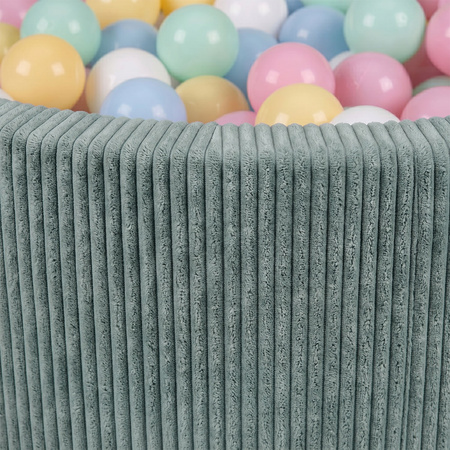 KiddyMoon Bällebad für Kinder aus Schaumstoff, 90 x 30 cm, weicher Rippbezug, abnehmbarer Bezug, weiches und sicheres Spielzeug, waschbar, Grün: Pastellblau/Pastellgelb/Weiß/Minze/Puderrosa, 90 x 30 cm 200 Bälle