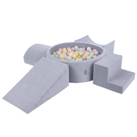 KiddyMoon Spielplatz Aus Schaumstoff Für Kinder mit Bälle Waschbare Bezug, dunkelgrau: pastellblau/pastellgelb/weiß/minze/puderrosa, Bällebad (300 Bälle) + Version 5
