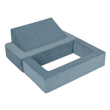 KiddyMoon Kindersofa Modular mit Weichem Zwickel und Bällen Für Kinderzimmer Bequem Vielseitig Gerippter Stoff Abnehmbarer Bezug Perfekt zum Spielen und Entspannen, blau, Sofa/Zwickel
