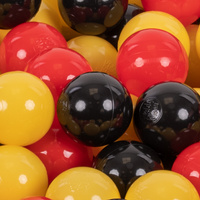 KiddyMoon Kinder Bälle für Bällebad Baby Spielbälle Plastikbälle ∅7cm Made in EU, schwarz/gelb/rot, 100 Bälle/7cm