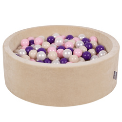 KiddyMoon Rund Bällebad Velvet  ∅ 7Cm, Sandbeige: Pastelbiege/Puderrosa/Perle/Violett, 90x30cm/200 Bälle