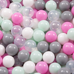 KiddyMoon Viertel Eckig Bällebad Bällepool ∅ 7Cm Ballgruben Für Babys Spielbad Kleinkinder, Hergestellt in der EU, hellgrau:transparent/grau/weiß/pink/minze, 90x30cm/300 Bälle