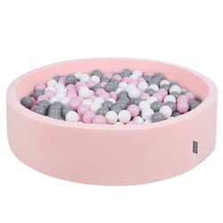 KiddyMoon Rund Bällebad Bällepool ∅ 7Cm Ballgruben Bunten Bällen Für Babys Spielbad Kleinkinder, Hergestellt in der EU, pink:weiß-grau-puderrosa, 120x30cm/200 Bälle