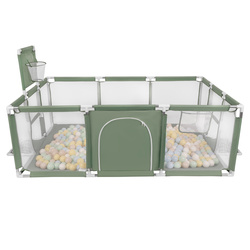 Laufstall Baby Großer Spielplatz mit Bällen Laufgitter für Kinder, grün:pastellbeige/pastellblau/pastellgelb/minze, 400 Bälle