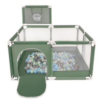 Laufstall mit Korb und Bällen Laufgitter für Kinder, grün:perle/grau/transparent/babyblau/minze, 200 Bälle