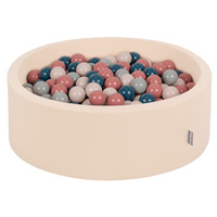 KiddyMoon Bällebad Bällepool mit bunten Bällen ∅ 7Cm  für Babys Kinder Rund, beige:dunkeltürkis/pastellbeige/grüngrau/lachsfarben, 90x30cm/300 Bälle
