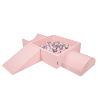 KiddyMoon Spielplatz aus Schaumstoff mit Quadrat Bällebad Bälle Hindernisläufen, pink:perle/grau/transparent/puderrosa, Bällebad (300 Bälle) + Version 4