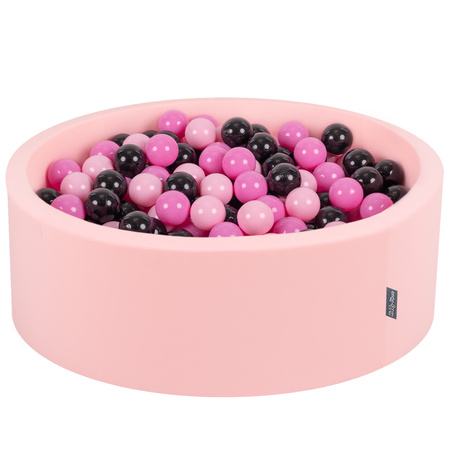 KiddyMoon Bällebad Bällepool mit bunten Bällen ∅ 7Cm  für Babys Kinder Rund, Flamingo:pink/puderrosa/schwarz, 90x30cm/300 Bälle