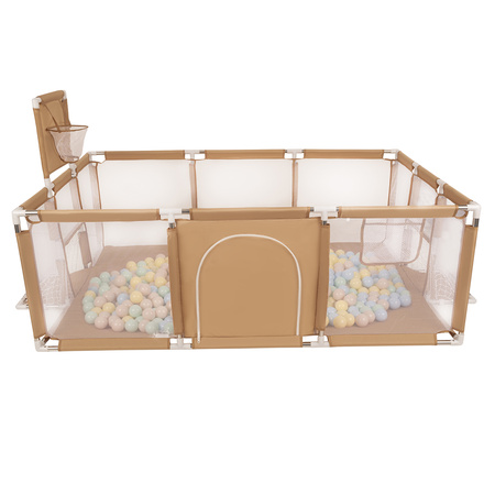 Laufstall Baby Großer Spielplatz mit Bällen Laufgitter für Kinder, beige:pastellbeige/pastellblau/pastellgelb/minze, 200 Bällen