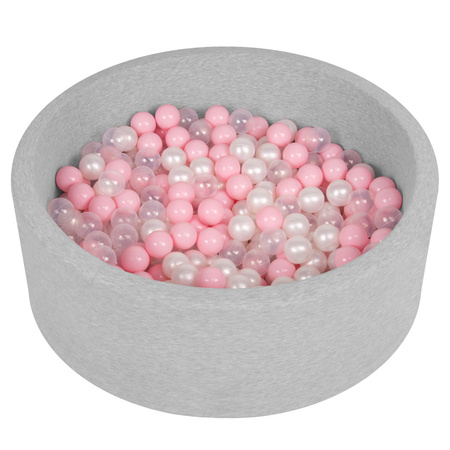 Bällebad Bällepool für Baby Kinder mit 200 bunten Bällen Rund, hellgrau: puderrosa/perle/transparent, 90x30cm/300 Bälle