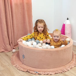 KiddyMoon Bällebad Bällepool mit bunten Bällen ∅ 7Cm  für Babys Kinder Rund, Kaffee:pastellbeige/braun/weiß, 90x30cm/200 Bälle