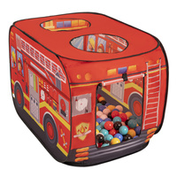 Feuerwehrauto-Zelt Kinder Spielhaus Faltzelt Pop Up Zelt Kinderzelt Indoor Outdoor Faltbar Spielhöhle Geschenk Für Jungen Mädchen Rollenspiel Abenteuer PH-500X, Rot:schwarz/weiß/blau/rot/gelb/türkis, 100 Bälle