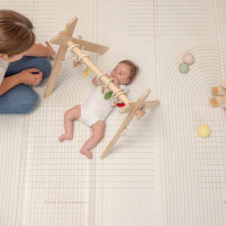 KiddyMoon Babymatte Zweiseitige Krabbelmatte Schaumstoffmatte Für Kinder Kindermatte Kindgerechte Muster Spielplatz Entwicklung Sicherer Und Bequemer Ideal Für Drinnen Und Draußen, Beige-Streifen, 150x200x1cm