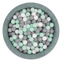 KiddyMoon Bällebad für Kinder aus Schaumstoff, 90 x 30 cm, weicher Rippbezug, abnehmbarer Bezug, weiches und sicheres Spielzeug, waschbar, Grün: Weiß/Grau/Minze, 90 x 30 cm 200 Bälle