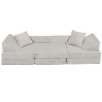 KiddyMoon Kindersofa aus Schaumstoff, Spielsofa für Kinder, Kindersessel, Sofa fürs Kinderzimmer, Kindercouch, Faltmatratze, hellgrau, Kindersofa mit 2 Kissen