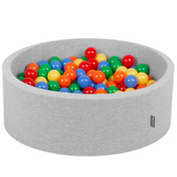 KiddyMoon Bällebad Bällepool mit bunten Bällen ∅ 7Cm für Babys Kinder Rund, hellgrau:gelb/grün/blau/rot/orange, 90 x 30 cm 200 Bälle
