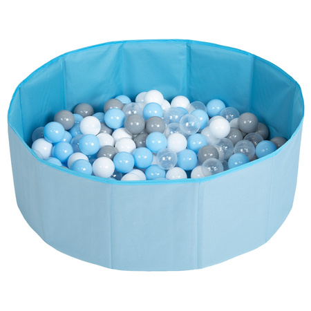 Faltbare Bällebad mit Bälle für Kinder Spielbad, blau:grau/weiß/transparent/babyblau, 300 Bälle