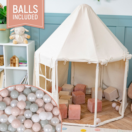 KiddyMoon Spielzelt Kinderzelt Faltbare Für Kinder Pavillon Förmiges Kinderhaus Leicht Zu Montieren Zum Spielen Und Entspannen Geeignet Für Drinnen Und Draußen, Naturfarbe:weiß/perle/pastellbeige/grüngrau, 300 Bälle