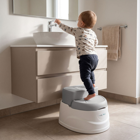 KiddyMoon Töpfchen für Kinder 3in1 mit Tritthocker Abschließbarer Deckel, Grau, UNI