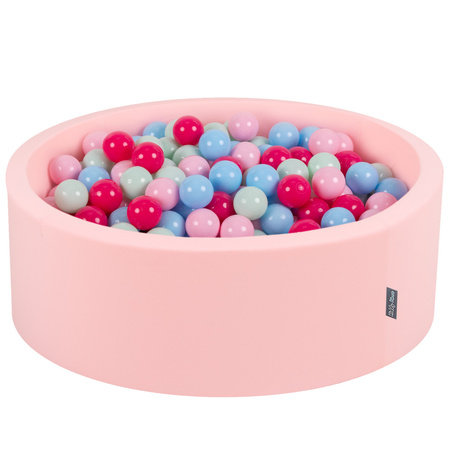 KiddyMoon Bällebad Bällepool mit bunten Bällen ∅ 7Cm für Babys Kinder Rund, pink:puderrosa/dunkelpink/babyblue/minze, 90 x 30 cm 200 Bälle