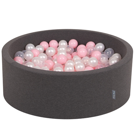 KiddyMoon Bällebad Bällepool mit bunten Bällen ∅ 7Cm  für Babys Kinder Rund, dunkelgrau:rosa/perle/transparent, 90x30cm/200 Bälle