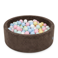KiddyMoon Bällebad für Kinder aus Schaumstoff, weicher Rippbezug, abnehmbarer Bezug, waschbar, Braun: Pastellblau/Pastellgelb/Weiß/Minze/Puderros, 90 x 30 cm 200 Bälle