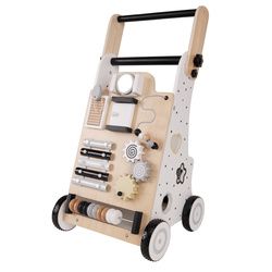 KiddyMoon Lauflernwagen aus Holz für Kinder Lauflernhilfe Spaß Babys, Laufen Lernen, Multifunktion Holzspielzeug für Kleinekinder Montessori-Spielzeug,, Schwarz - Weiß, Griff Verstellbar