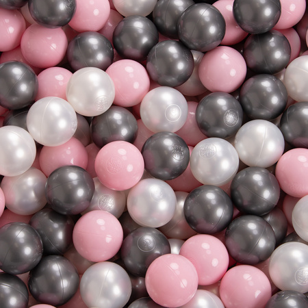 KiddyMoon Rund Bällebad Bällepool ∅ 7Cm Ballgruben Bunten Bällen Für Babys Spielbad Kleinkinder, Hergestellt in der EU, dunkelgrau:perle-puderrosa-silbern, 120x30cm/1000 Bälle