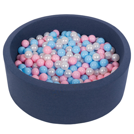 Bällebad Bällepool für Baby Kinder mit 200 bunten Bällen Rund, dunkelblau: babyblau/puderrosa/perle, 90x30cm/300 Bälle
